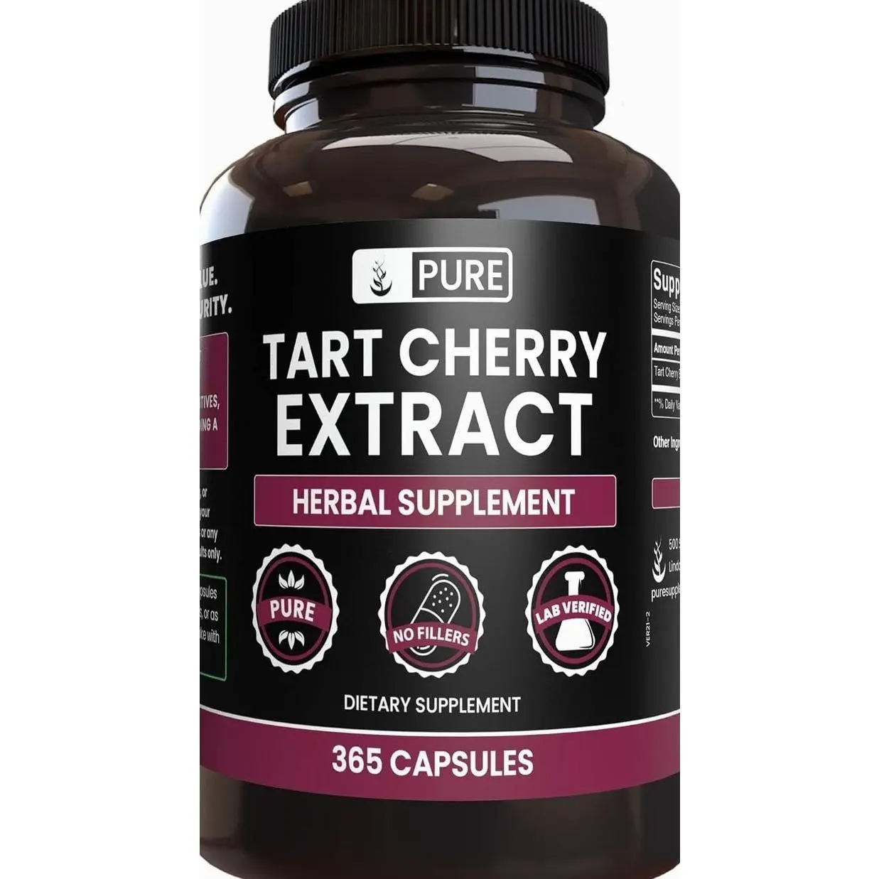 PURE ORIGINAL INGREDIENTS Tart Cherry Extract (365 Capsules) No Magnesium Or Rice Fillers, Always Pure, Lab Verified
