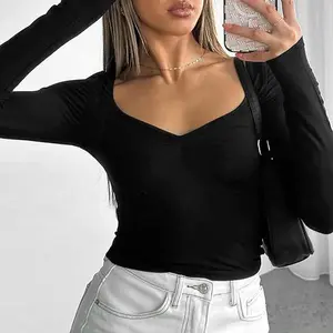 Women Going Out Tops Long Sleeve Sweetheart Neck Slim Fit Crop Tops Cute Y2k Shirts Fall Fashion