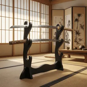 3-layer Sword Shelf Support Wooden Sabre Holder Display Stand Floor Japanese Katana Sabre Shotgun Rack House Decor Organizer