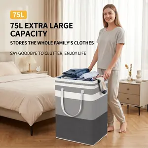 75L Large Laundry Hamper with Waterproof Oxford Fabric, Foldable Clothes Basket with Reinforced Handles, Laundry Organizer for Bedroom Bathroom Dorm Apartment Family Home