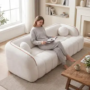 98.4" Modern Compressed Sofa, Cloud Couch 3-Seater Corduroy Sofa, No Assembly Required, Bubble Channel Tufted Couch with 2 Pillows, Comfy Deep Seat for Living Room, Apartment