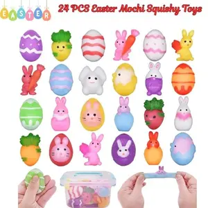 24 PCS Easter Mochi Squishy Toys – Kawaii Mini Squishies for Kids, Easter Basket Stuffers, Easter Egg Fillers, Classroom Party Favors & Easter Gifts for Girls & Boys