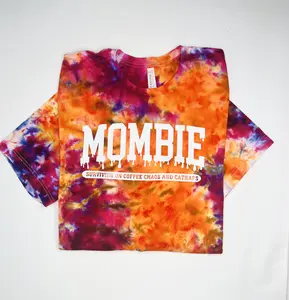 MOMBIE ORANGE AND PURPLE HALLOWEEN FALL HAND DYED TIE DYE T-SHIRT Casual Cotton