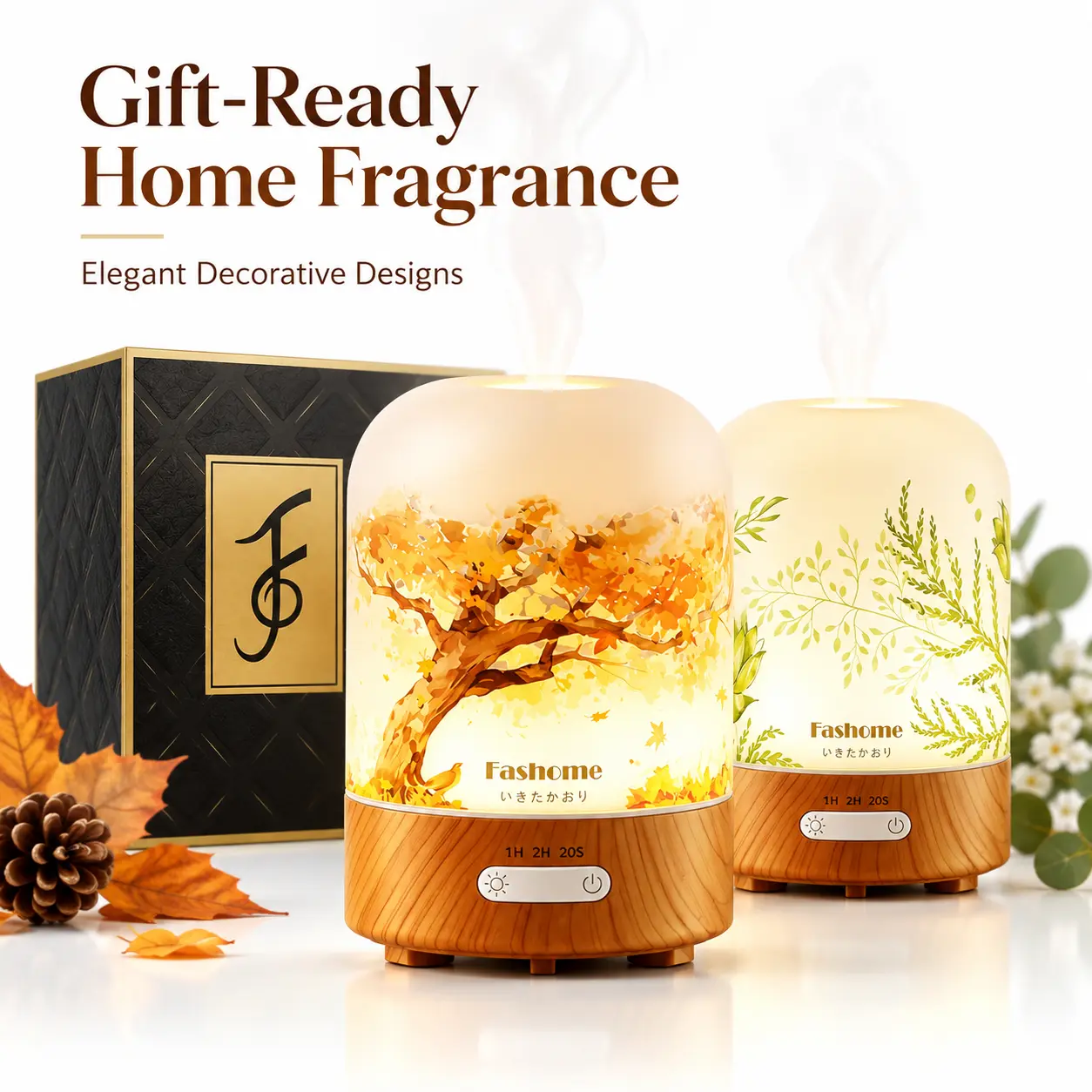Fashome Handmade Glass Essential Oil Diffuser, 100ml Ultrasonic Aromatherapy Diffuser with 3 Mist Modes, 3 Timers, 8-Hour Runtime, BPA-Free, Auto Shut-Off, Ultra-Quiet for Home Office Bedroom