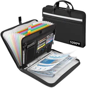 File Organizer Zipper Binder with 30 Sheet Protector,Fireproof Accordion 12-Tab Expanding File Folder with Multiple Pockets,Home School Office Safe Storage for Documents