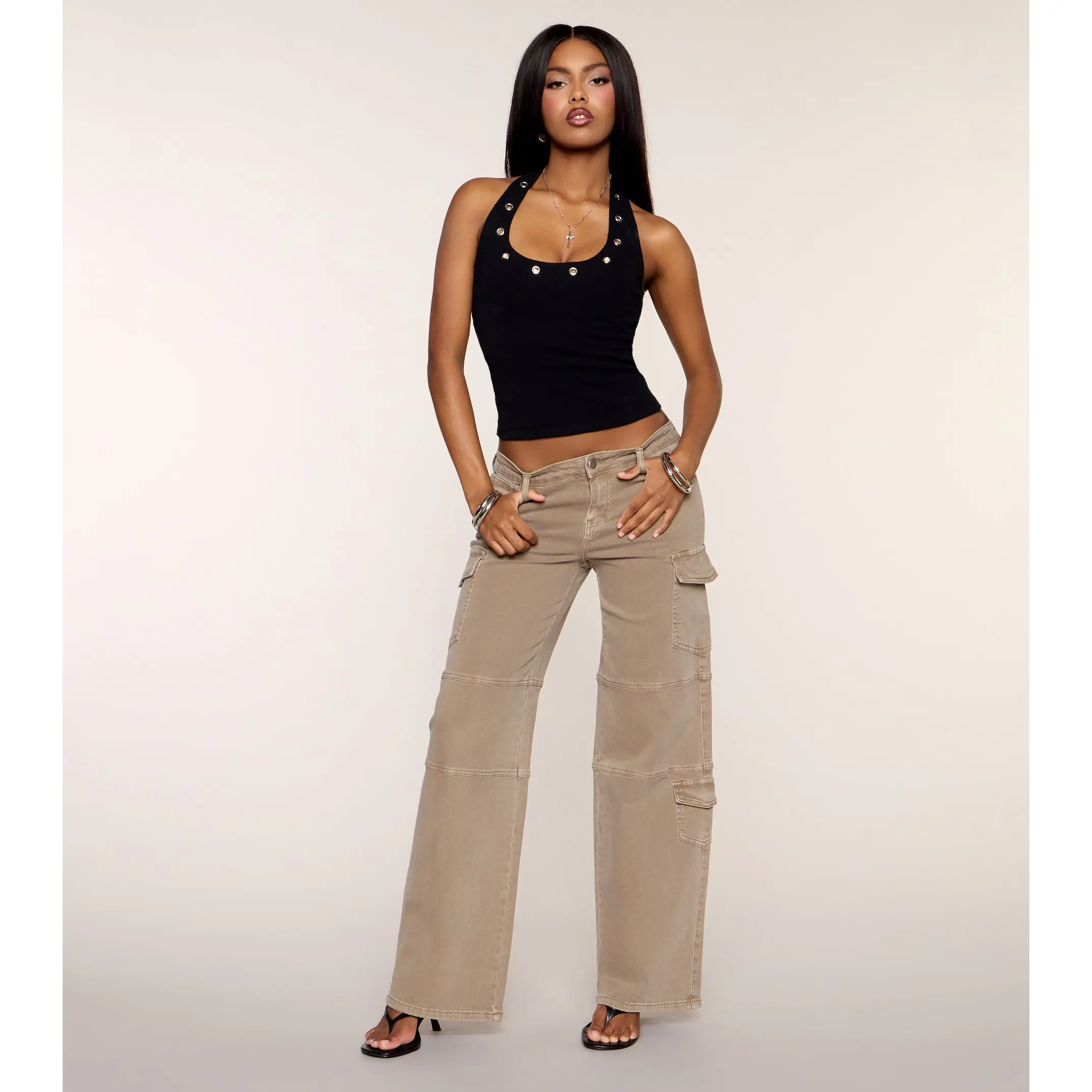 Cargo Crush Wide-Leg Denim Pants