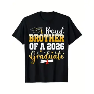 Proud Brother of a 2026 Graduate T-Shirt - Black Casual Tee Featuring Graduation Cap Graphic, Bold Yellow 'BROTHER' Text, and Graduation Diploma Design - Ideal Gift for Siblings Celebra