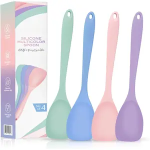 Spatula Set of 4 - Multipurpose Seamless  Spoon Spatula for Mixing and Cooking - MultiColour Heat Resistant Flexible Kitchen Utensils for Blending, Stirring, and Baking