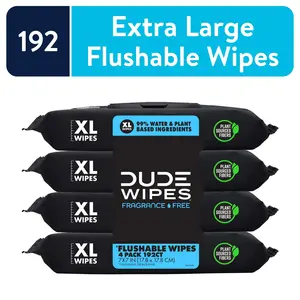 DUDE Wipes Flushable Wet Wipes, Unscented, 4 Packs of 48 Wipes, 192 Total Wipes