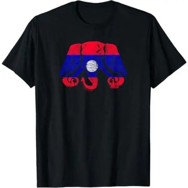 3 Headed Elephant Design Style Original Kingdom of Laos Flag T-Shirt