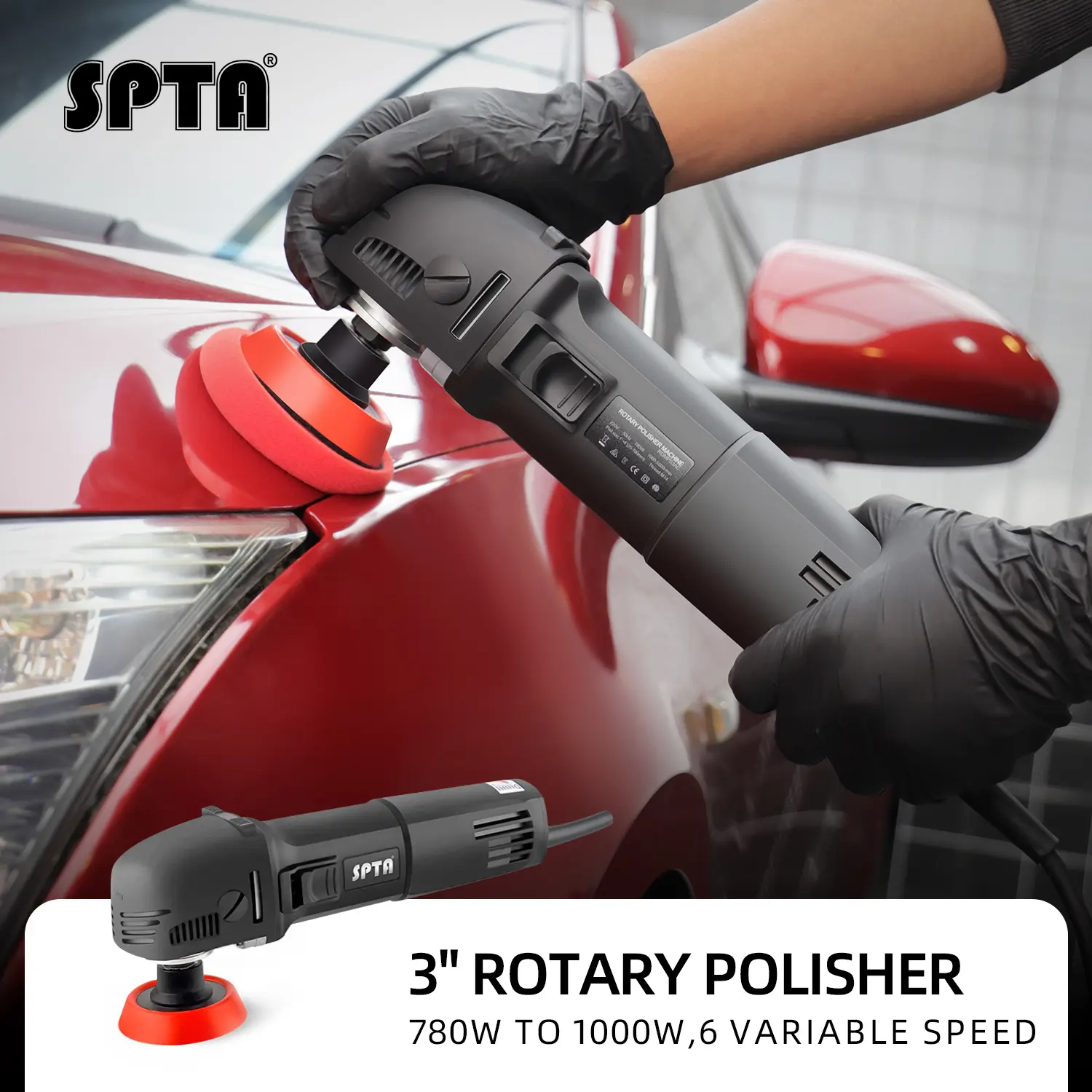 SPTA Mini Polishing Machine Buffer Rotary Polisher,3inch Electric Car Detail Polisher with M14 Thread ,Auto Detailing Car Polisher