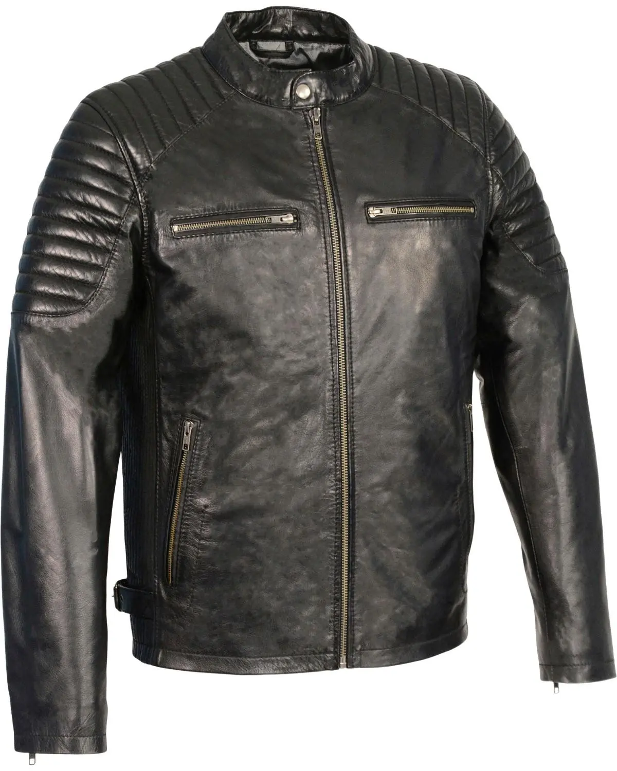 Milwaukee Leather Men's Men'S Quilted Shoulders Snap Collar Jacket - Sfm1840-Black