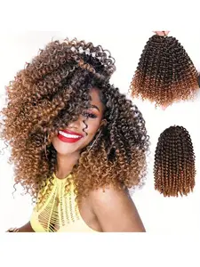 3 Pack 8 Inch Maribo Fabric Crochet Hair Braids, Bold African Curly Synthetic Braids, Dark Chocolate, Easy to Braid and Secure