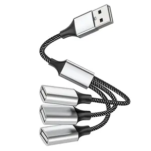 3-in-1 USB Splitter Hub 1 Male to 3 Female Adapter Fast Charging Data Transfer Portable Multi-Device Connector for Laptop PC and Car USB Ports