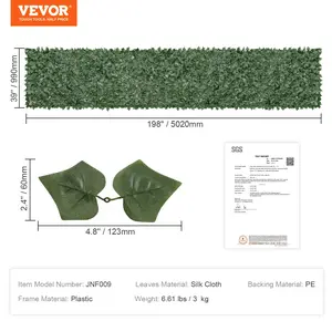 VEVOR Ivy Privacy Fence, 39x 198in Artificial Green Wall Screen, Greenery Ivy Fence with Mesh Cloth Backing and Strengthened Joint, Faux Hedges Vine Leaf Decoration for Outdoor Garden, Yard, Balcony