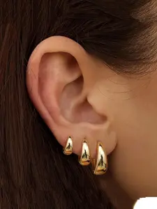 Women's 3-Pair Hoop Earrings Set, Chunky & Silver Color, Stainless Steel Chain, Elegant Design for All Seasons, Earring Stack, Dainty Fashion Jewelry