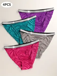 4 Pack Women's Soft Comfy Underwear Knickers Sexy Panties Bikini Shine Seamless Stretch G-String Thongs, Womenswear Basic Lingerie