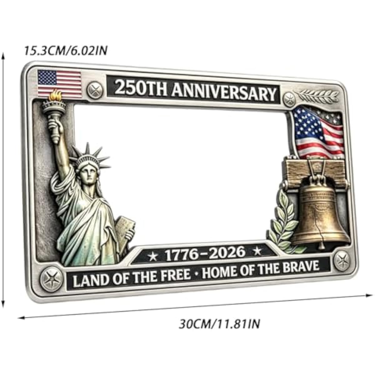 250th Anniversary USA Patriotic Aluminum License Plate Frame (1776-2026) with American Flag, Standard US Car Tag Holder with Screws, Personalized Automotive Exterior Car Accessories fathersdaygift