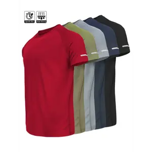 5pcs Men's Athletic T-Shirts - Moisture-Wicking Quick-Dry Polyester, Breathable Sport Tees for Gym, Running, Cycling & Basketball Regular Fit Short Sleeve Round Neck, 5 Solid Colors (Grey, White, Olive, Black, Red), Gym Workout Clothes, S