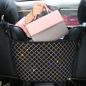 Shiny Rhinestone Car Storage Bag, Car Backseat Organizer, Large Capacity for Bags Cards Certificates Books, Adjustable Strap, Easy Installation, Ideal for Vehicle Cleanup