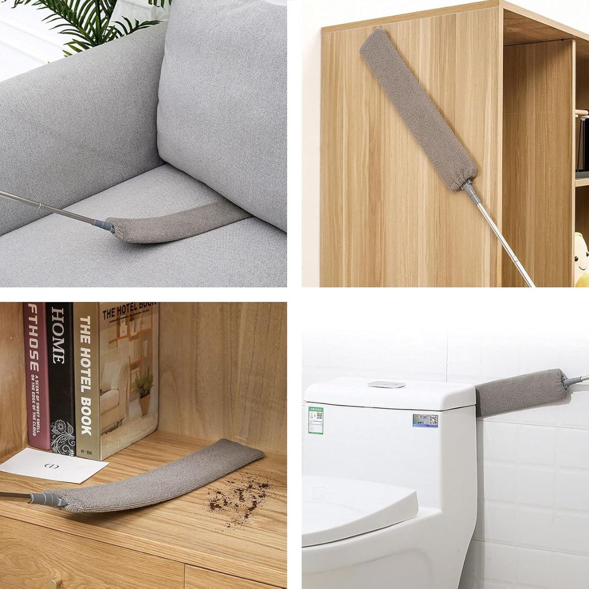 Under Appliance Gap Duster with Extendable Pole, Microfiber Flat Cleaner for Hard to Reach Areas Cleaning Tool