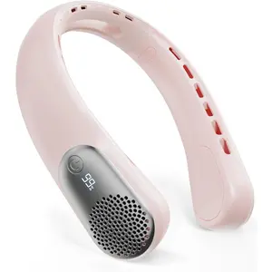 Portable Neck Fans that Blow Cold Air, 3 Speed Settings, Wearable Bladeless Neck Fan, Rechargeable 360°Personal Fan Neck Cooler with 4000mAh Battery, Lightweight-Quiet–Birthday Gift for Women-Pink