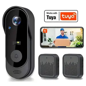 Smart Wireless Doorbell Camera, Video Doorbell, 2.4GHz WiFi Smart Doorbell Camera with 2 Indoor Doorbell, Home Security System with Night Vision, Waterproof Doorbell Camera