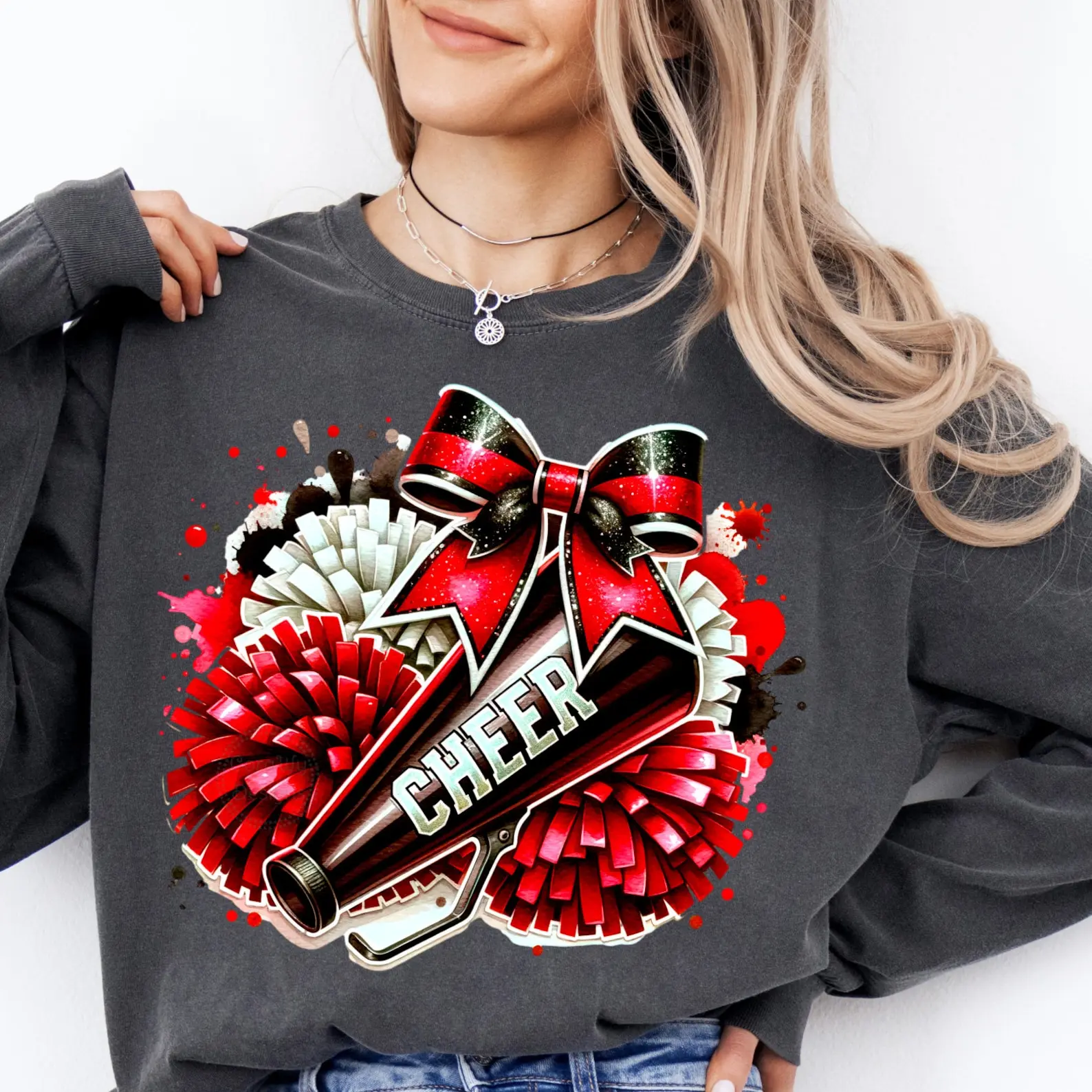 Cheer Red White Black Watercolor Sublimation  sweatshirt Cheerleading
