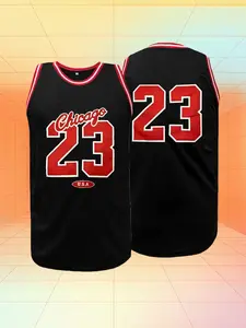 CHICAGO #23 Embroidered Basketball Jersey,Loose Fit Breathable Stitched Number Letter Sport T-Shirt for Men Women, Casual Streetwear All-Season Athletic Top, Basketball Gear