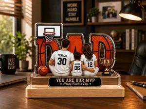 Basketball Dad Legend Daddy's Dream Team - Personalized Acrylic Plaque, Father's Day Gift For Dad, Husband, Basketball Fans