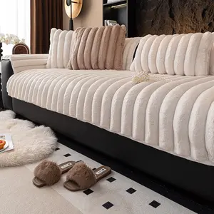 Plush Striped Sofa Cover, 1 Count Non-Slip All-Season Eco-Friendly Sofa Cushion Cover, Pet-Friendly Sofa Slipcover, Soft Sofa Protector, Soft Couch Protector for Living Room and Bedroom Decor