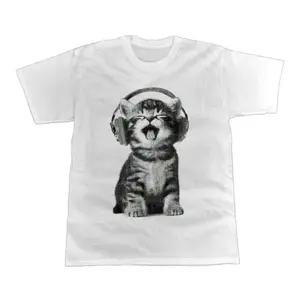 Groovy Cat with Headphones Tee Y2k Graphic Tshirt Vintage Unisex Cotton Crewneck Menswear Womenswear Streetwear Top Hoodie Printed Tshirt Wetsuit Casual Shortsleeve Tropical