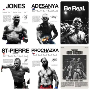 UFC career statistics canvas poster, Adesanya, St-Pierre, Jones and more legendary fighters' signature style print, vintage black and white champion honor data wall art, personalized decoration for men's gym and bedroom