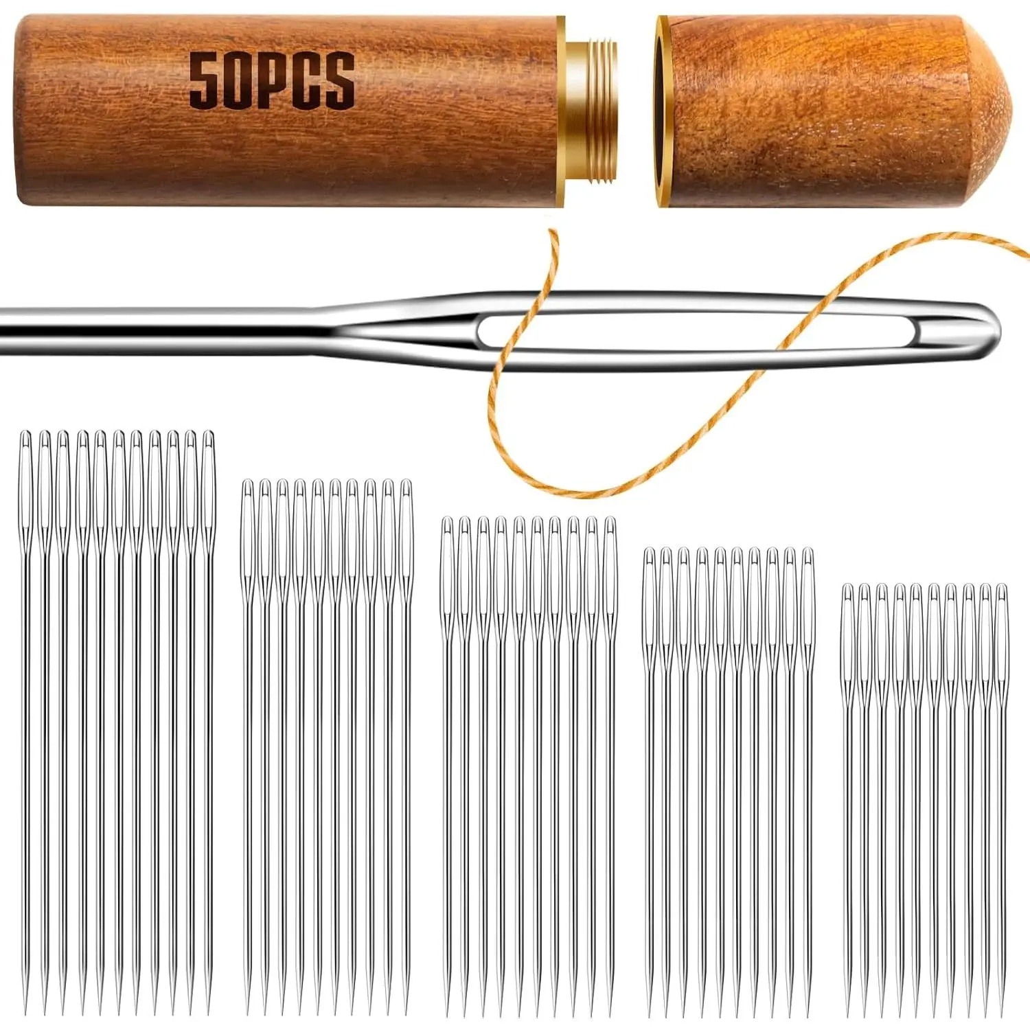 50 count Large Eye Embroidery , 5 Sizes, Stainless Steel Yarn Knitting  for Hand Sewing (Pointed)