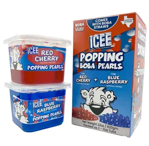 ICEE by BobaVida Blue Raspberry & Red Cherry Popping Boba Pearls Variety Pack | ICEE-Inspired Flavor | Popping Boba For Drink & Desserts | Includes Straws | Fruit Boba Pearls | 1 flavor each (2 Tubs)