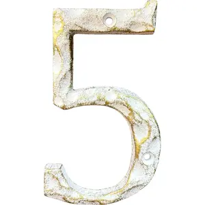 5-Inch Classic Gold & White Cast Iron House Numbers