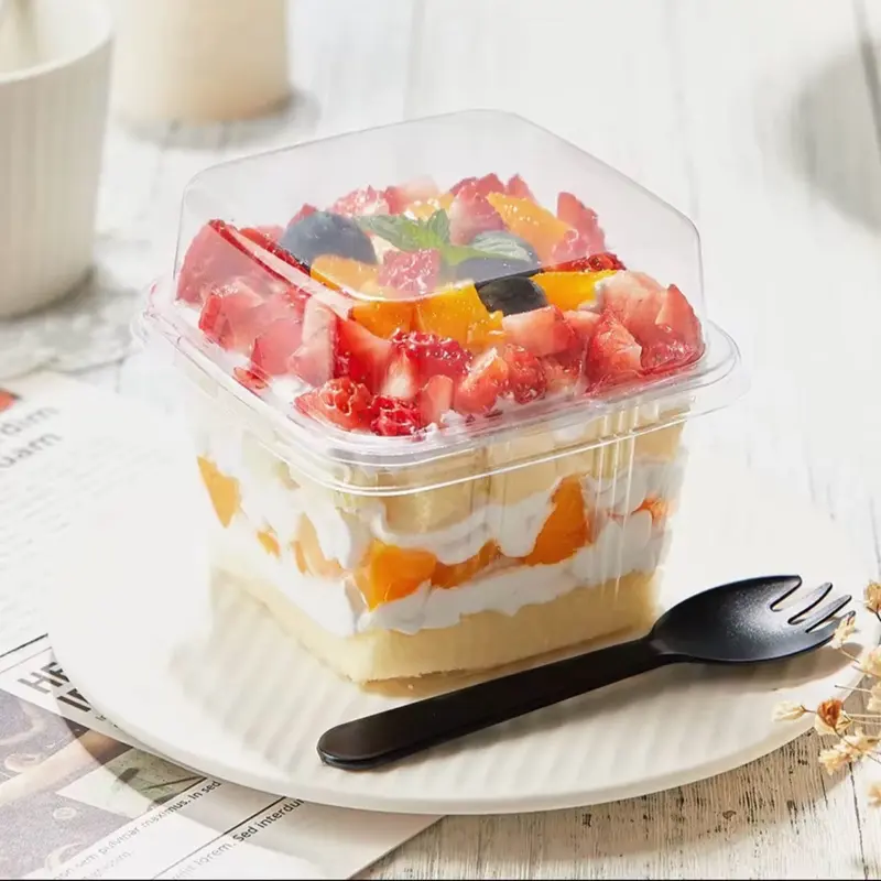 100 Pack 8 Oz Plastic Dessert Cups With Lids Clear Square Cak Cups Parfait Containers For Pudding Fruit Mousse Yogurt And Shortcake