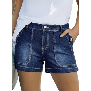 Women's High Waisted Jean Shorts Stretchy Casual Fashion Trendy Denim Shorts with Penny Patch Pocket
