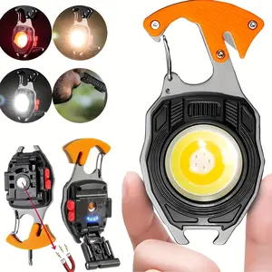 1/3 Packs Keychain Flashlight Multi Tool with Lighter - Rechargeable COB LED Work Light, USB-C Charging, 500 Lumen Brightness, 500m Range, Tactical EDC Gear for Camping, Hiking