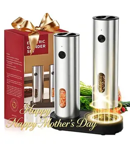 Modern Electric Salt and Pepper Grinder Set, Pepper and Salt Shakers, Auto Pepper Mill with Rechargeable Base/Led Light/Adjustable Coarseness, Kitchen Essentials Ideal for Daily Use for Mother's Day