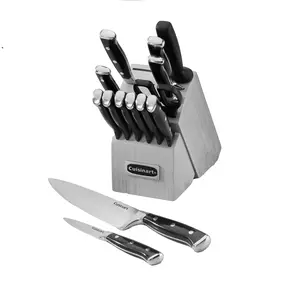 Cuisinart Classic Forged Triple Rivet, 15-Piece Knife Set with Block, Superior High-Carbon Stainless Steel Blades for Precision and Accuracy, (Black/Gray)