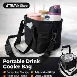 Family Size 4 Compartment Drink Bag, Multiple Tumbler Carrier Caddy Drinkware Insulated Sturdy Bottle