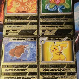 4 PC THICC Charizard Pikachu Venusaur & Blastoise Metal Collectible Cards