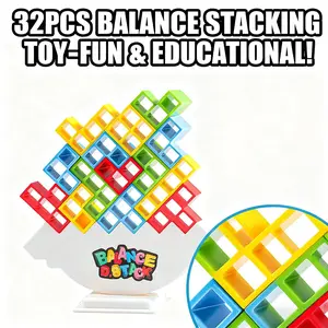 Set of 32pcs Fun Balance Stacking Block Board Game, Suitable For Kids, Teens, Adults, Friends.Teams, Dorms, Halloween Family Game Nights, And Parties, Holiday Gifts, Christmas Gifts(GiveStickers+22 Cards)