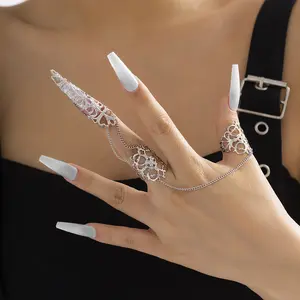 Accessories, Gothic Hollow Cone Nail Cover with Finger Ring, Niche Metal Fringed Ring for Women