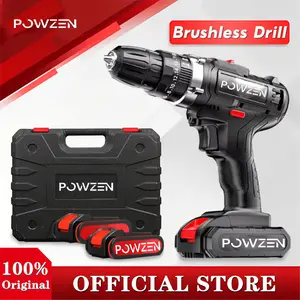 POWZEN 21V Cordless Impact Drill Set – 2 Li-Ion Batteries + Charger, 25 Torque Settings, LED Light! Heavy Duty!