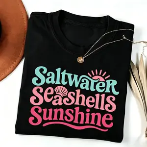 【100% cotton】 Saltwater Seashells & Sunshine Shirt, Coastal Summer Beach Tee, Ocean Lover Vacation Shirt, For Woman, Top Womenswear