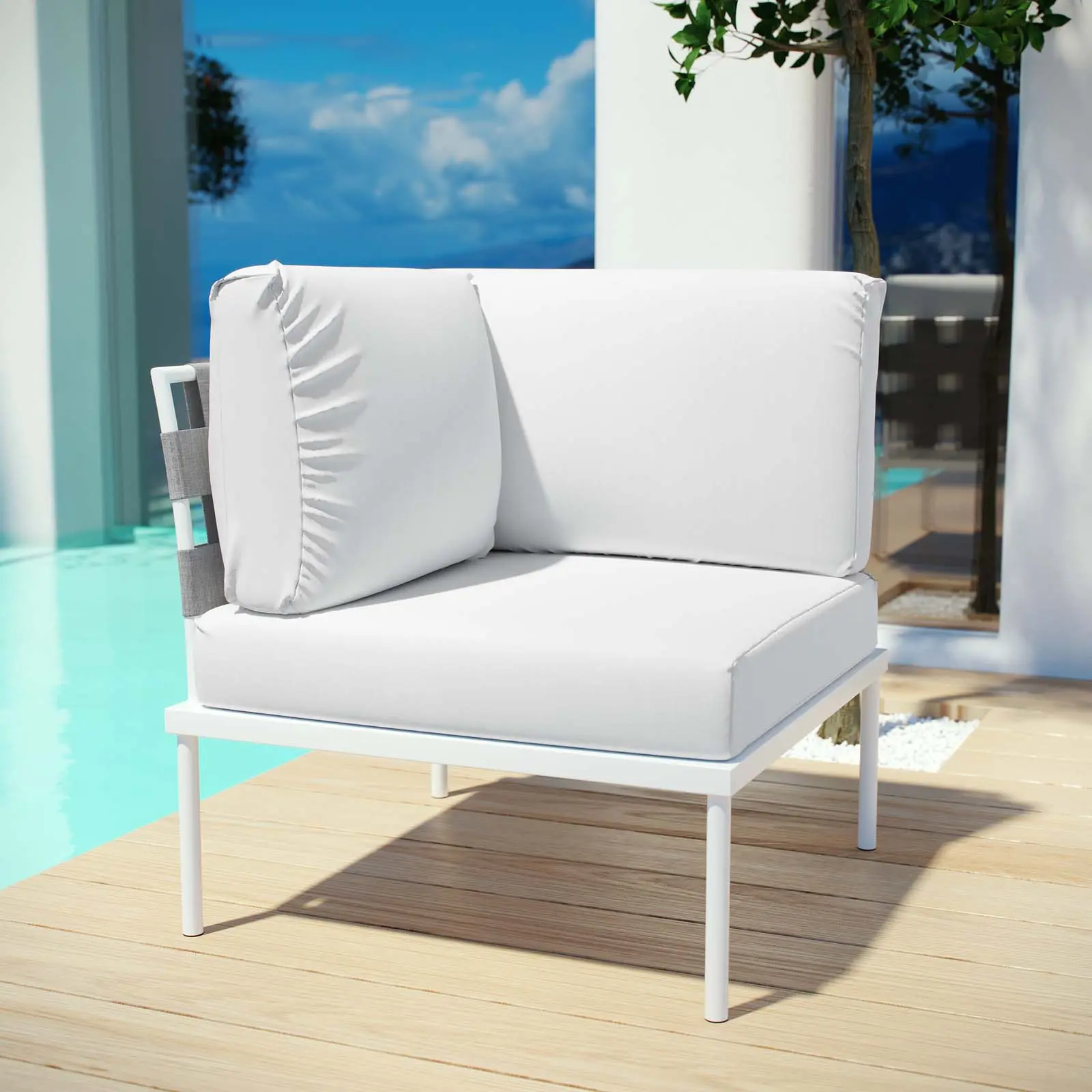 Modway Harmony Outdoor Patio Aluminum Corner Sofa in White White