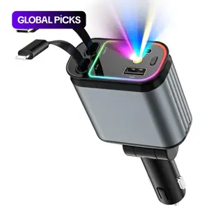 4-in-1 Electronic Smartphone Car Charger, 66W Retractable Automotive Charger with Star Projector Night Light, CarPlay Adapter Support, LED Decorative Ceiling Lights USB Car Adapter Compatible with iPhone & Samsung #GLOBAL PICKS