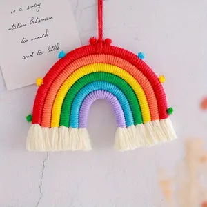 1pc Boho Rainbow Macrame Wall Hanging, Handmade Tapestry with Vibrant Tassel Fringe, Polyester Fabric Home Wall Art Decor for Living Room Bedroom Nursery Cinco de Mayo Party Love-Themed Space, Positive Energy Colorful Accent